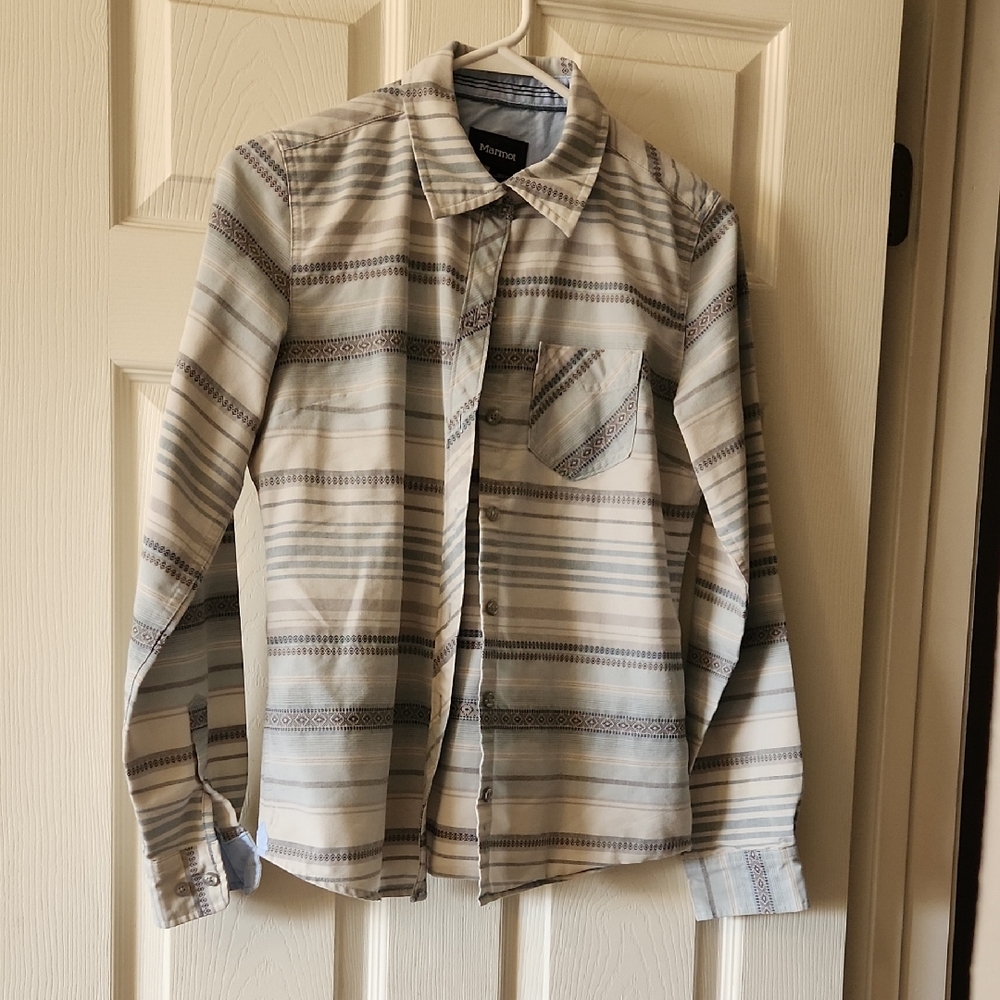 Marmot Beige and Gray Patterned Cotton Shirt Small